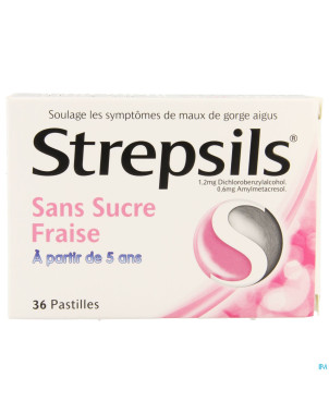 Strepsils s/sucre fraise    past 36