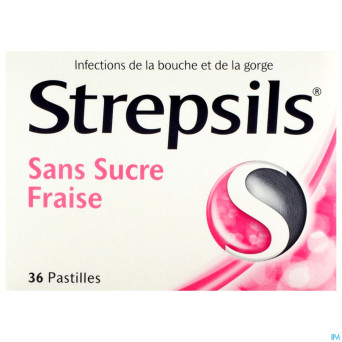 Strepsils s/sucre fraise    past 36