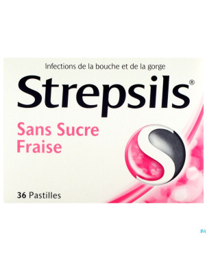 Strepsils s/sucre fraise    past 36
