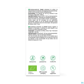 Purasana vegan fenouil    caps 120x250mg