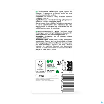 Purasana vegan fenouil    caps 120x250mg