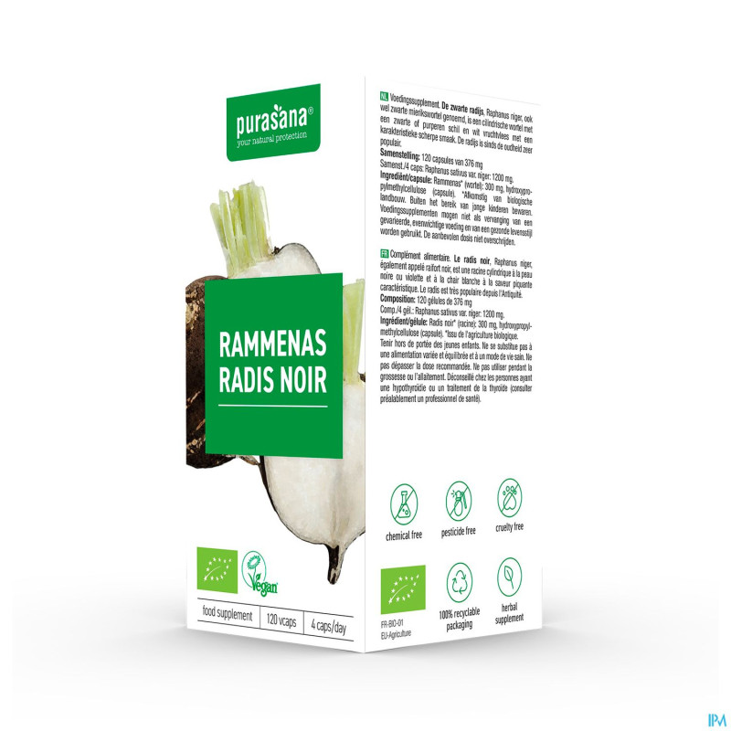 Purasana vegan radis noir bio    caps 120x250mg