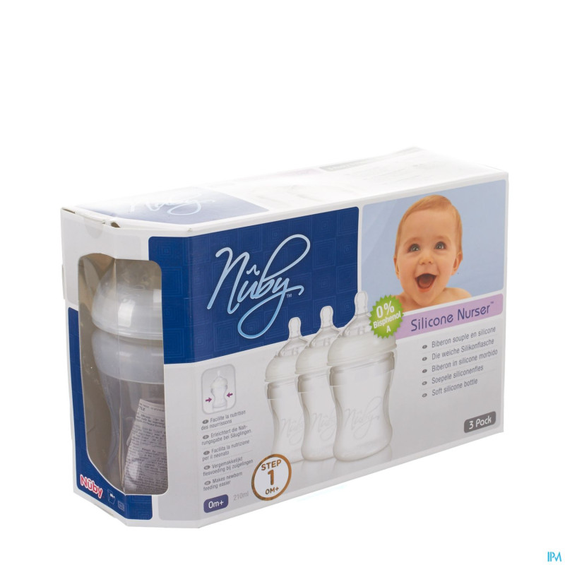 Nuby nt biberon sil 3x210ml +0m + tetine slow