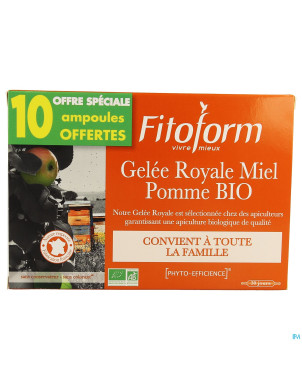 Gelee royale bio miel-fructose  amp 20+10 fitoform