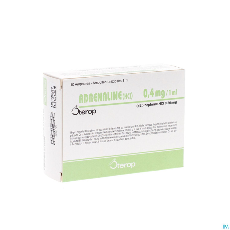 Adrenaline hcl sterop 0,4mg/ml sol inj 10 x 1 ud