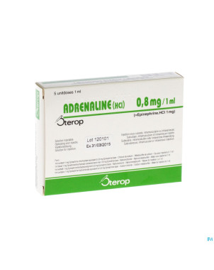 Adrenaline hcl sterop 0,8mg/ml sol inj  5 x 1 ud