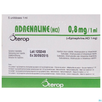 Adrenaline hcl sterop 0,8mg/ml sol inj  5 x 1 ud