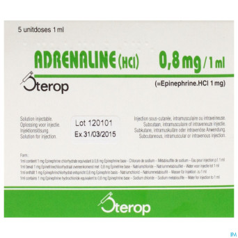 Adrenaline hcl sterop 0,8mg/ml sol inj  5 x 1 ud