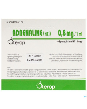 Adrenaline hcl sterop 0,8mg/ml sol inj  5 x 1 ud