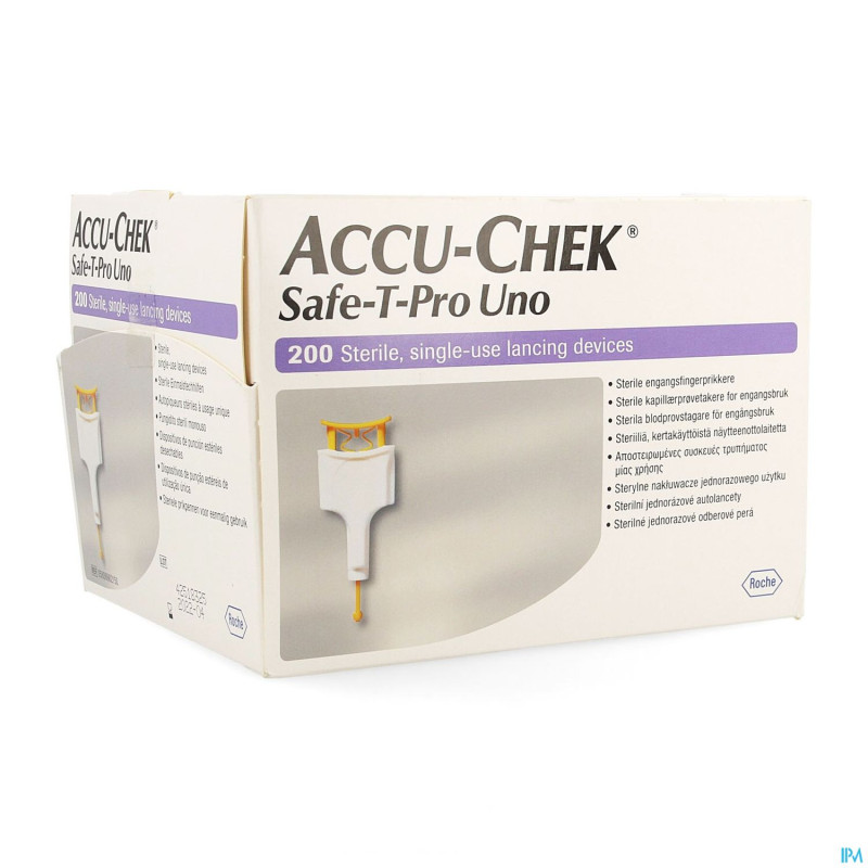 Accu chek safe t pro plus uno steril jetable 200