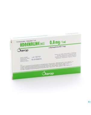 Adrenaline hcl sterop 0,8mg/ml amp  10