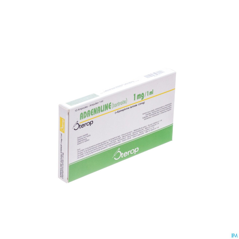 Adrenaline tartrate sterop 1mg/1ml amp  10 x 1 ud