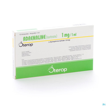 Adrenaline tartrate sterop 1mg/1ml amp  10 x 1 ud
