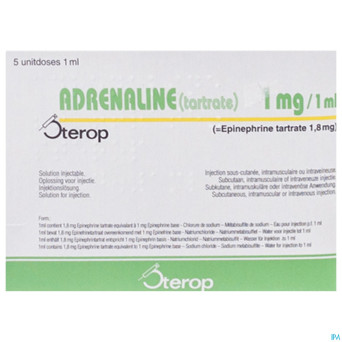 Adrenaline tartrate sterop 1mg/1ml amp   5 x 1 ud