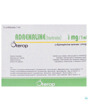 Adrenaline tartrate sterop 1mg/1ml amp   5 x 1 ud