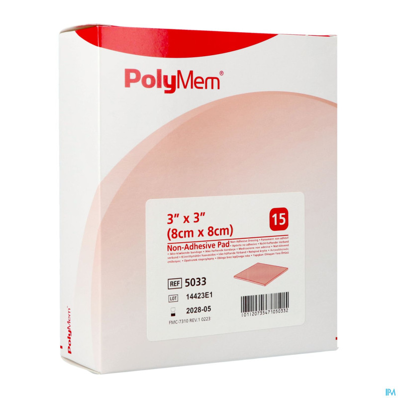 Polymem quadrafoam non-adhesif  7,6cmx 7,6cm 15