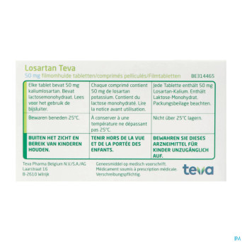 Losartan teva  50 mg comp pell  98 x  50 mg