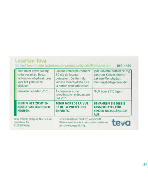 Losartan teva  50 mg comp pell  98 x  50 mg