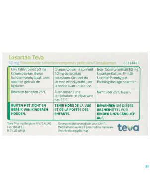 Losartan teva  50 mg comp pell  98 x  50 mg