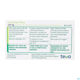 Losartan teva 100 mg comp pell  98 x 100 mg