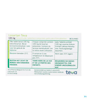 Losartan teva 100 mg comp pell  98 x 100 mg