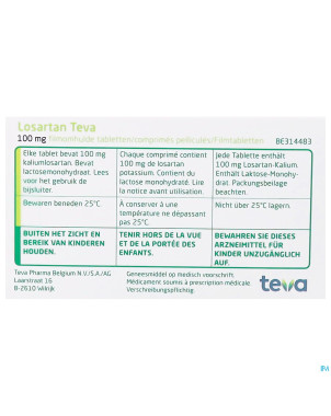 Losartan teva 100 mg comp pell  98 x 100 mg