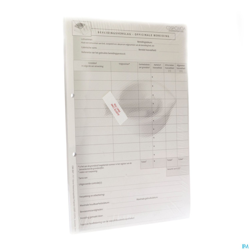 Bereidingsverslag - officinale bereidingen