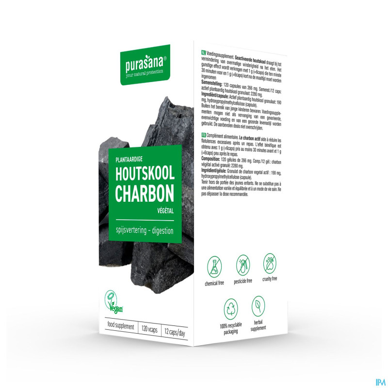 Purasana vegan charbon vegetal    caps 120