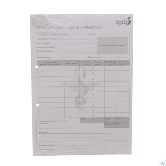 Fiche de pesees - preparations magistrales
