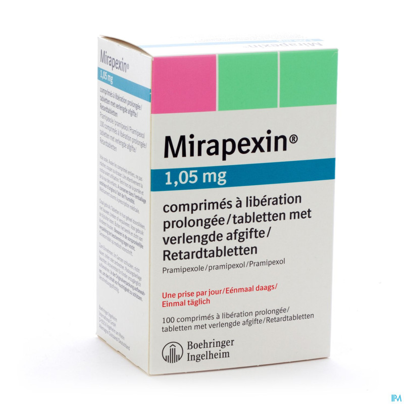 Mirapexin pr 1,05 mg comp liberation prolongee 100