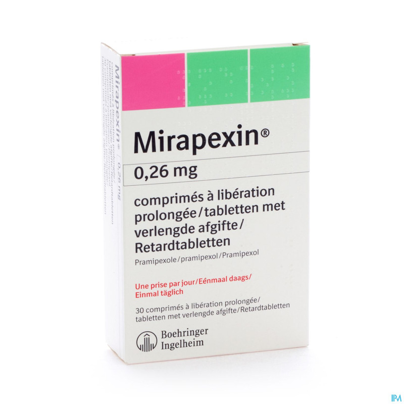 Mirapexin pr 0,26 mg comp liberation prolongee  30