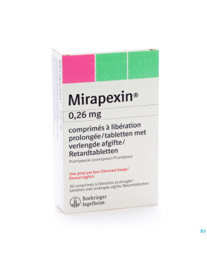 Mirapexin pr 0,26 mg comp liberation prolongee  30