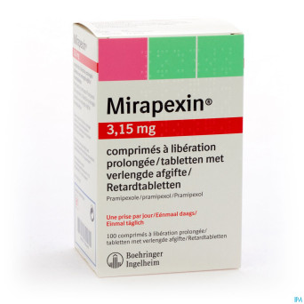 Mirapexin pr 3,15 mg comp liberation prolongee 100