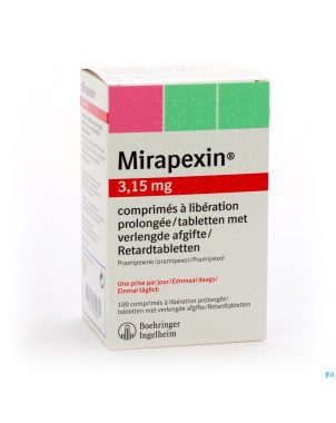 Mirapexin pr 3,15 mg comp liberation prolongee 100