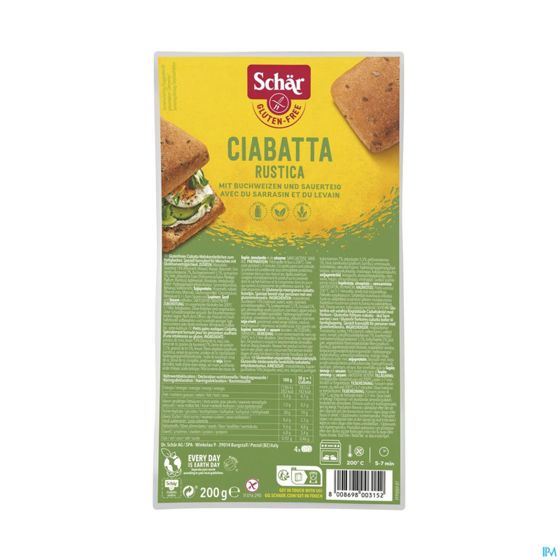 Schar ciabatta rustica s/gluten  200g 6616 revogan
