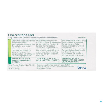 Levocetirizine teva 5 mg comp  10