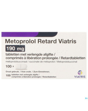 Metoprolol viatris 190mg comp retard 100