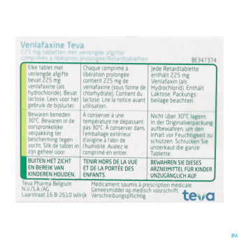 Venlafaxine teva comp liberation prol 30x225mg