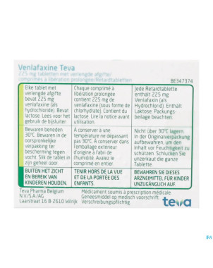 Venlafaxine teva comp liberation prol 30x225mg