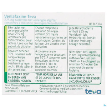 Venlafaxine teva comp liberation prol 30x225mg