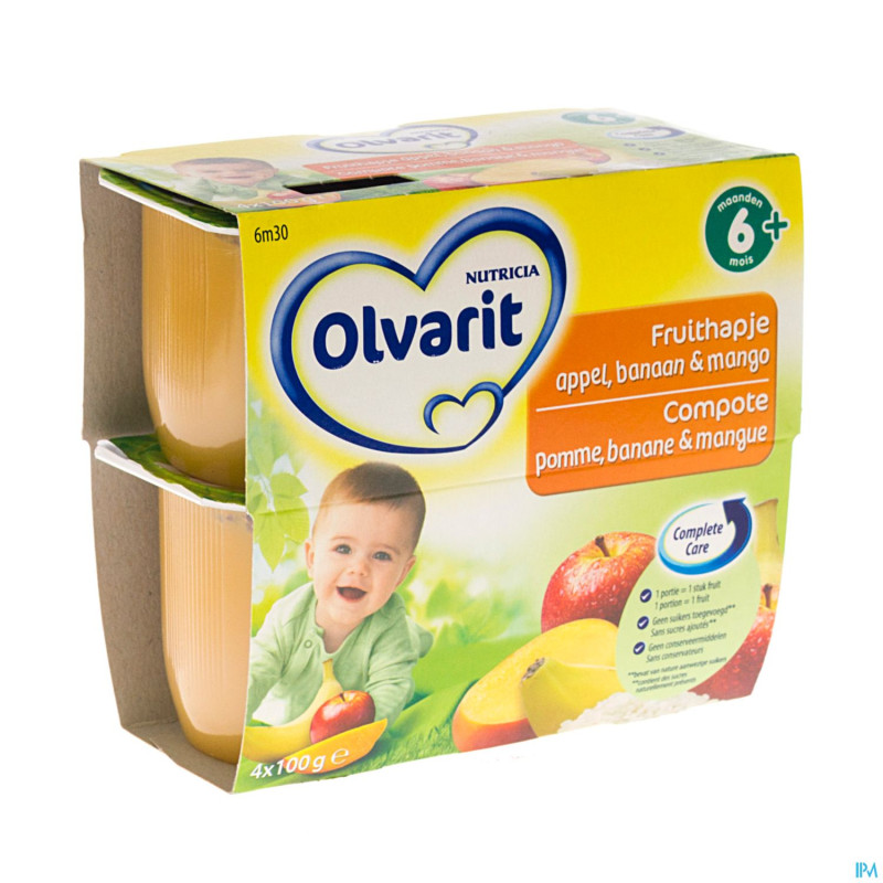 Olvarit fruit coup.pomme-banane-mangue 4x100g 6m30