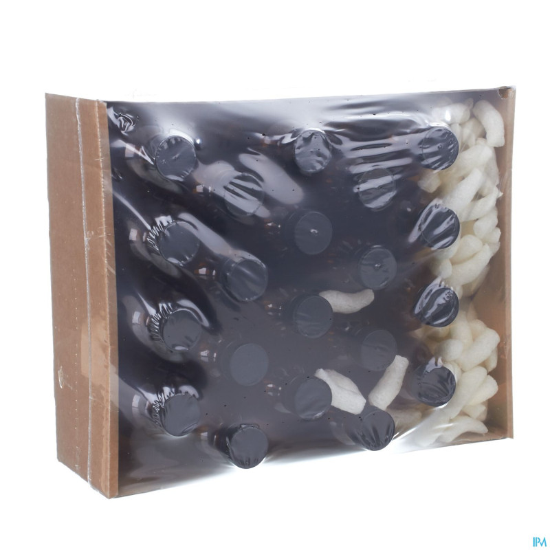 Flacon brun rond obus pp28 +capsule 200ml 20 aca