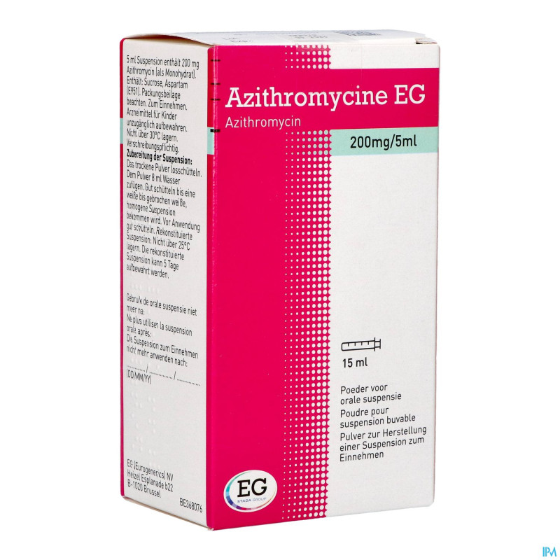 Azithromycine 200mg/5ml eg pulv susp buvable 15ml