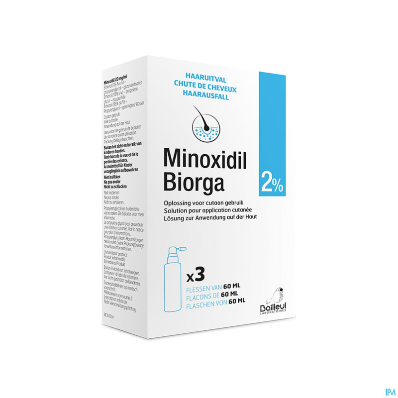 Minoxidil biorga 2% sol cutanee coffret  fl 3x60ml