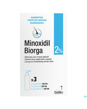 Minoxidil biorga 2% sol cutanee coffret  fl 3x60ml