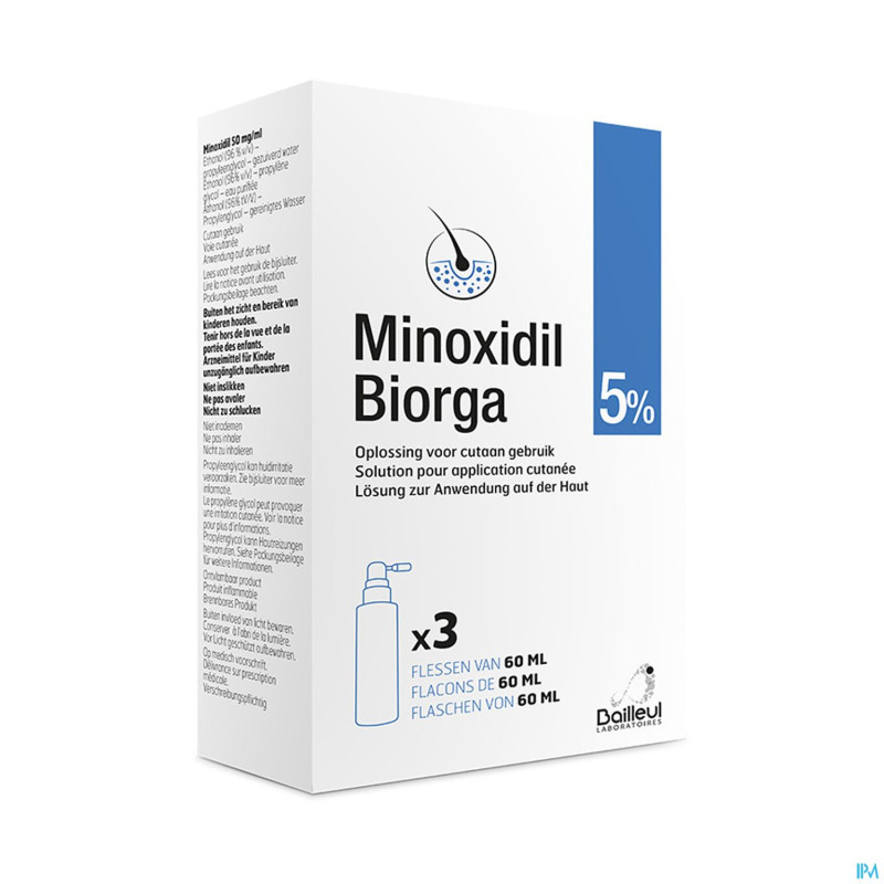 Minoxidil biorga 5% sol cutanee coffret  fl 3x60ml