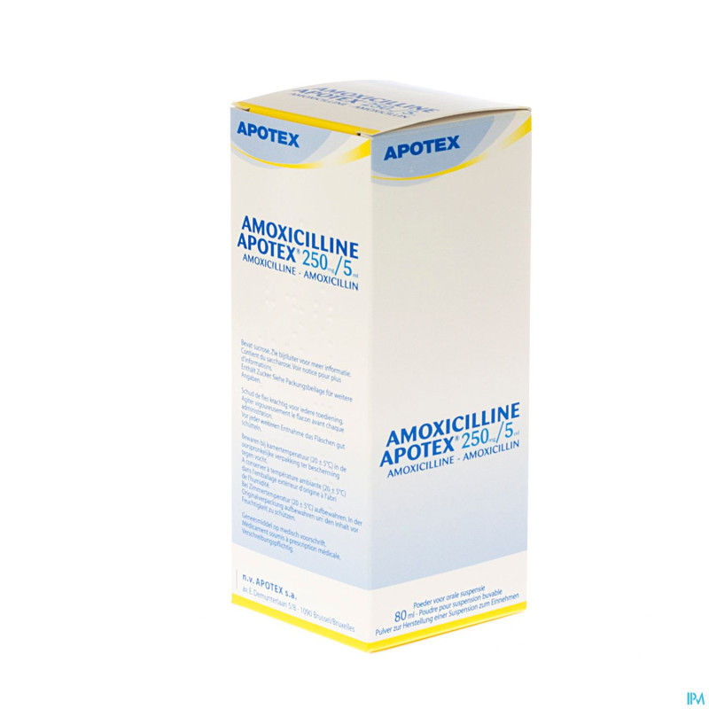 Amoxicilline apotex poudre susp or 250mg 5ml 80ml
