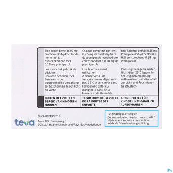 Pramipexol teva 0,18 mg tabl  30