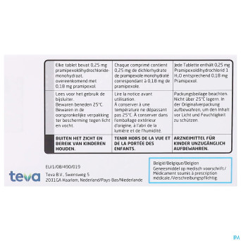 Pramipexol teva 0,18 mg tabl  30