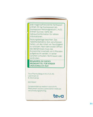 Esomeprazole teva caps gastro resistant fl 98x20mg